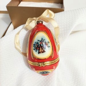 Vintage Musical Christmas Trinket Ornament Red Bells Plays Joy To The World